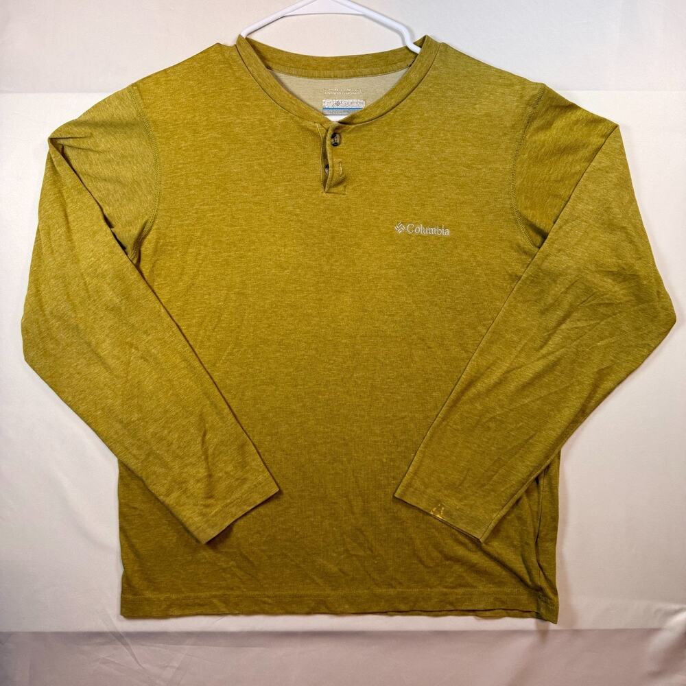 Columbia Omni-Wick Long Sleeve Henley Shirt Mustard Yellow Mens Size Small